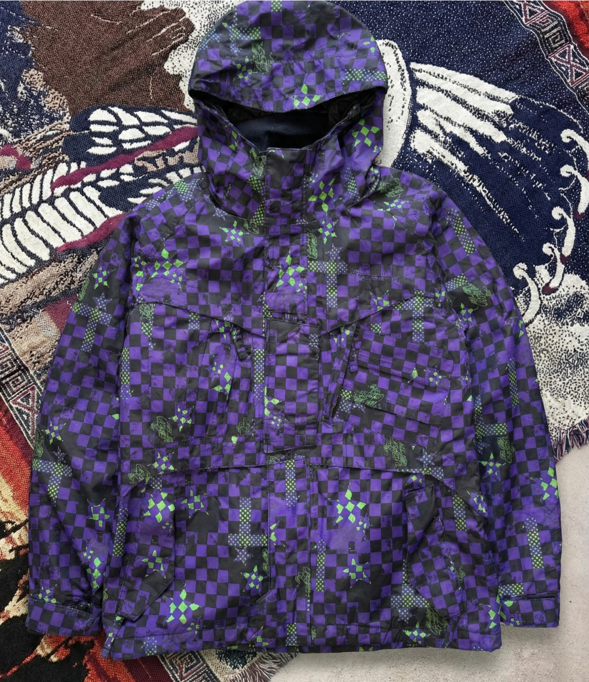 Purple Glitch Check Snow Jacket (M/L)